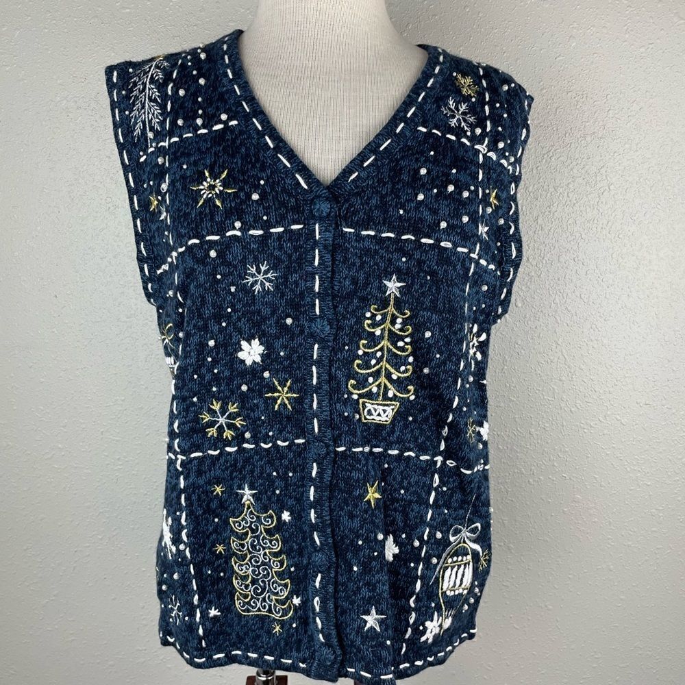 Reference Point Christmas Sleeveless Cardigan Sweater Size M EUC